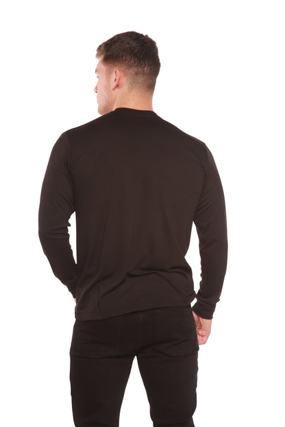 Rear view of a dark Spun Bamboo long-sleeve crewneck, showing the back and cuffs.